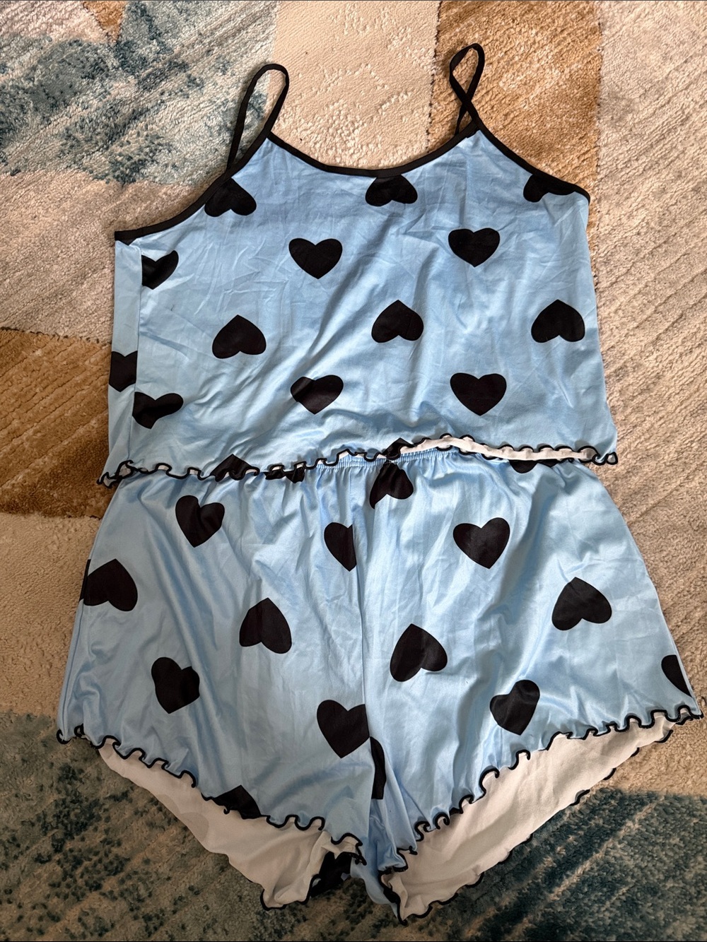 Light Blue Heart Print Cami & Short Set - Women's Sleepwear